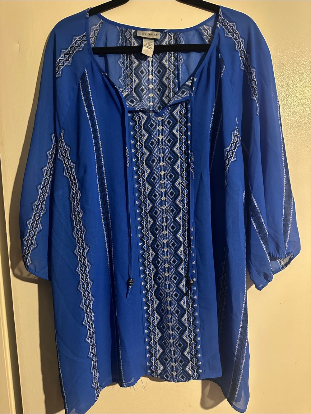 Catherines Royal Blue Embroidered Peasant Blouse